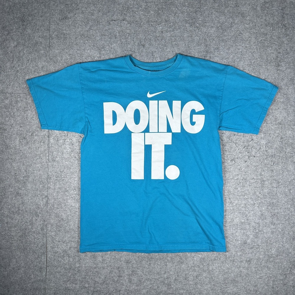 Vintage Nike T-Shirt Mens Medium Teal Blue Y2K Doing It Big Logo Tee Swoosh